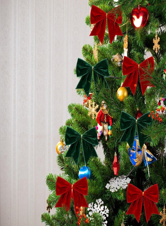 MOUNTCLIM 24 Pcs Christmas Velvet Bows, Vintage 6 Inch Xmas Velvet Ribbon Bow for Christmas Tree Wreath Gift Decorations（Red Green） - Image 5